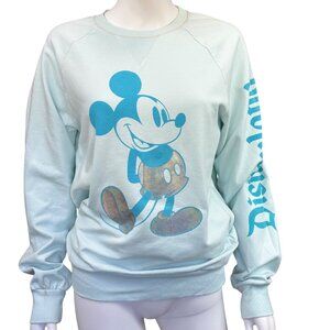 Disneyland Mickey Mouse Pullover Sweatshirt Size S Light Blue Metallic Details